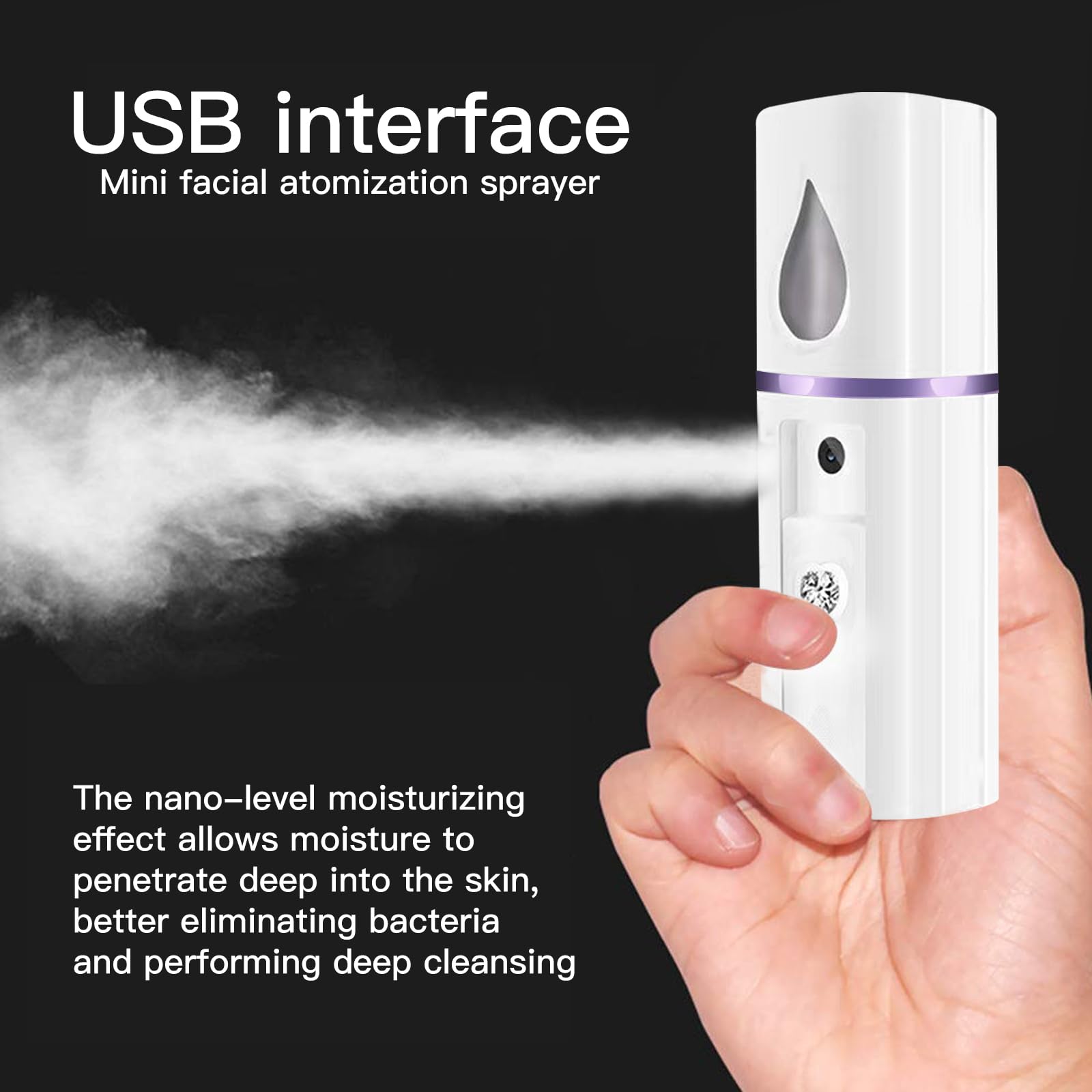 Nano Facial Steamer Mist Spray,Foggy Spray,2 Stück Nano Gesicht Mistertragbarer,Befeuchtung Handheld Hydratation Meter Nebelsprüher Mit Spiegel Design Bequeme USB Wiederaufladbare Weiß