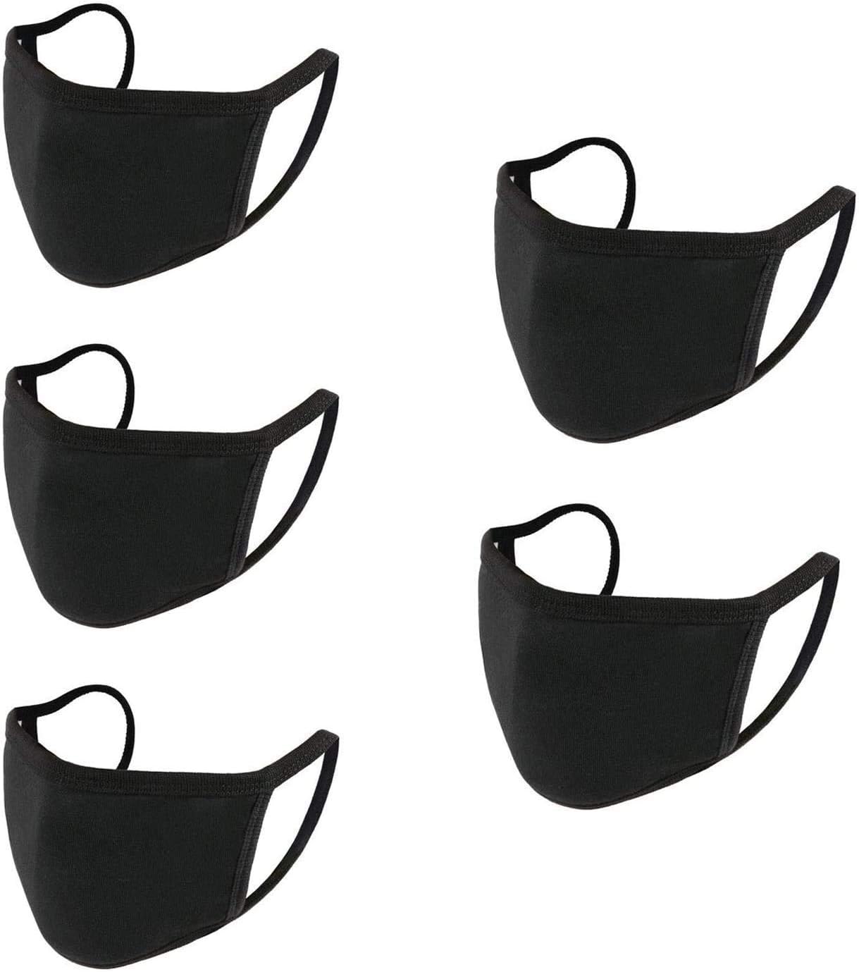 5 Pack Face Covering, Mouth Covering Unisex Black Dust Cotton, Washable, Reusable Cotton Fabric Dust Covering - USA in Stock