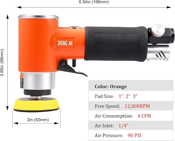 2 3-inch Mini Orbital Sander da sander Air Polisher Super Smooth and Eddeless for Auto Body Work,orange