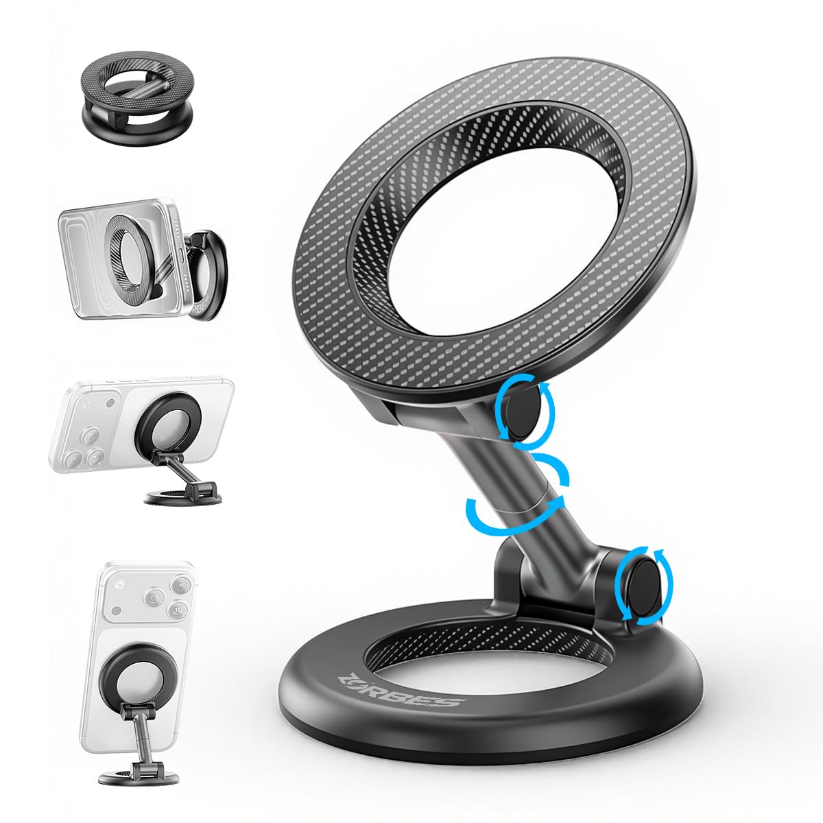 ZORBES® Magnetic Phone Holder Stand for Devices with Folding 360 Degree Swivel Design, Strong Magnetic Base Compatible with car dashboards, desks, and Metal Surfaces for Secure Hands Free use-image-21
