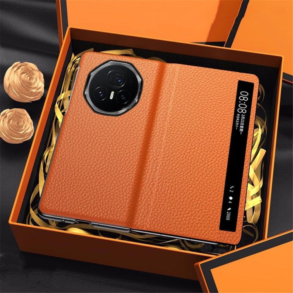 Protection Honor Magic V3 étui rabat cuir véritable orange magnétique - 7