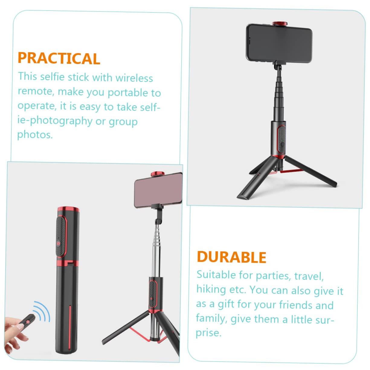 Selfie Stick Treppiede per Smartphone Nero in Lega di Alluminio