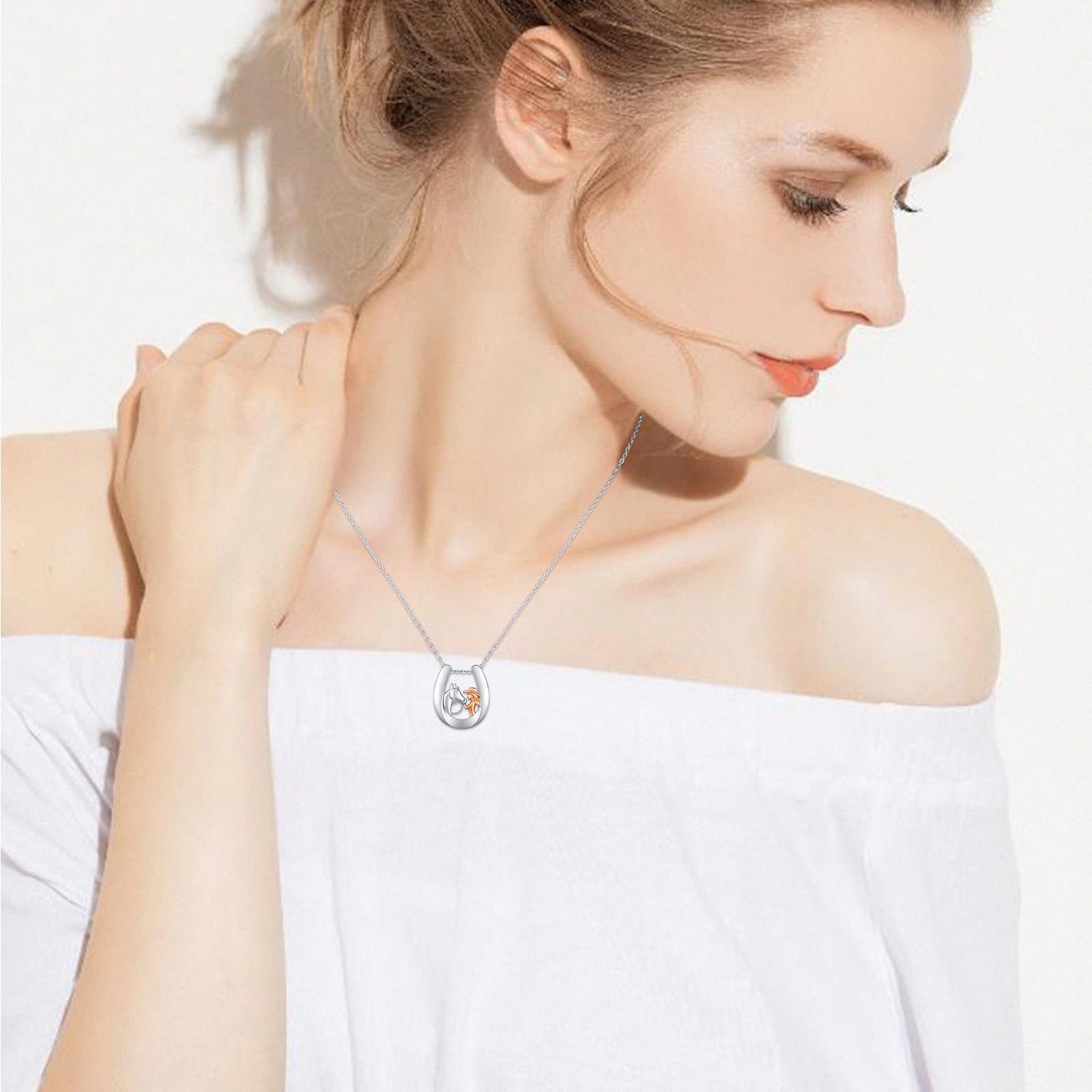 Mädchen und Pferd Halskette 925 Sterling Silber Pferdeschmuck Pferd Anhänger Halskette Geschenke für Frauen Damen