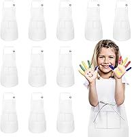 Vista 12 de Paquete de 12 delantales para niños a granel con 2 bolsillos delantal de chef de arte ajustable delantales de pintura para niños para cocinar