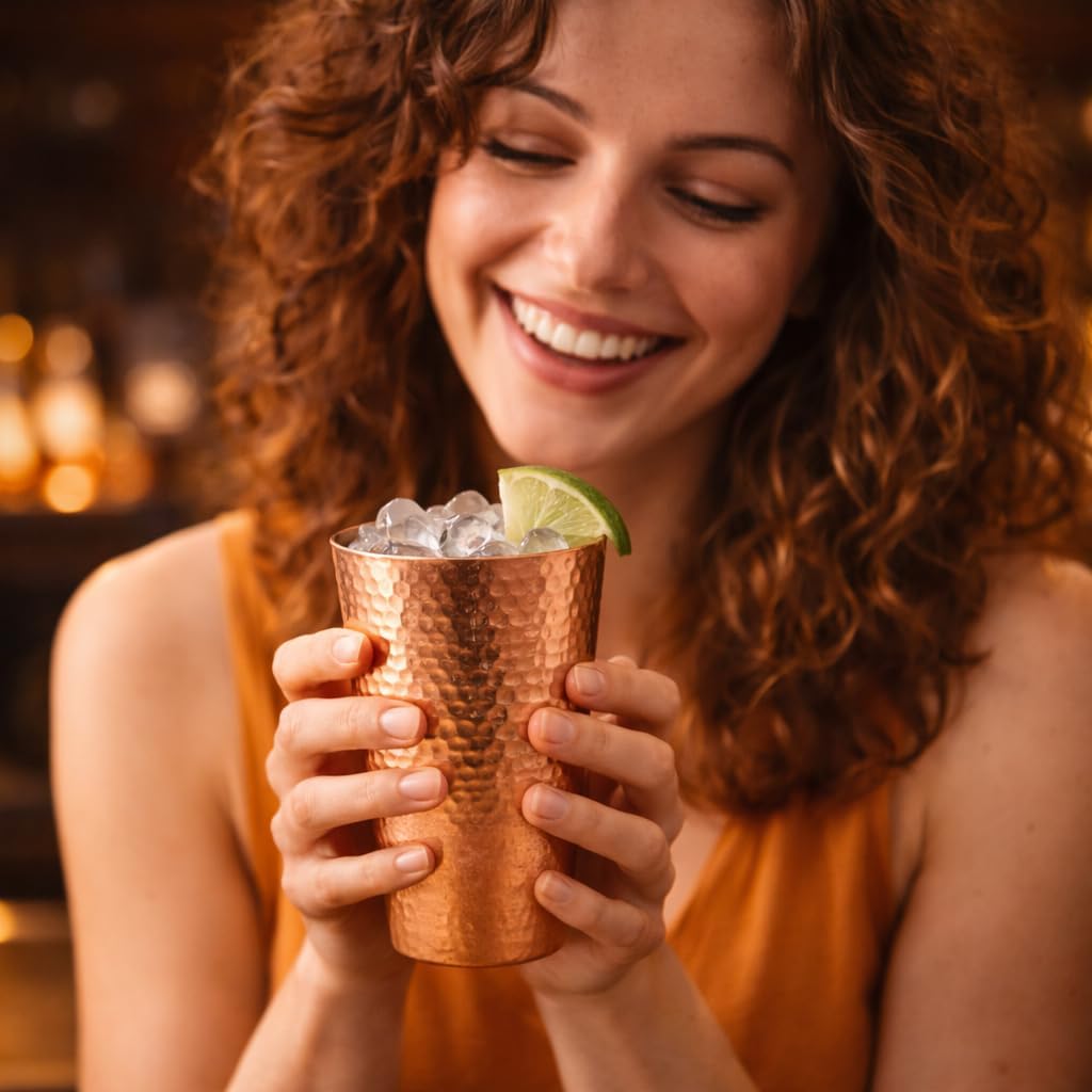 Pure Copper Tumbler Cup 24 oz Large – Hand Hammered Solid Copper Drinking Cup for Water, Iced Tea and Cocktails – Unlined Copper Glass with Smooth Rim – Handmade Large Copper Tumbler Pack of 1