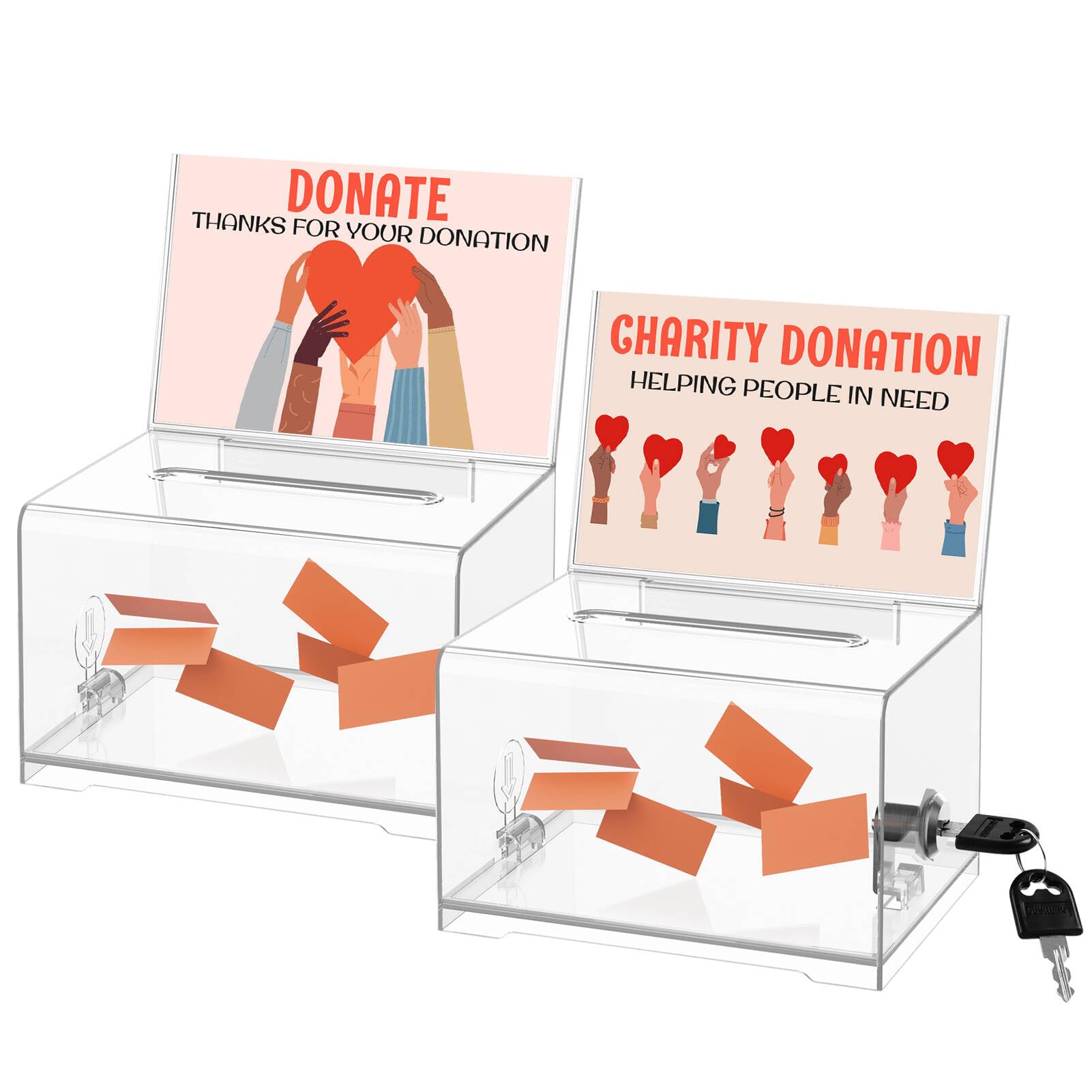 Clear Donation Box with Lock &amp; Sign Holder, Versatile for Fundraising, Ballot Voting, Suggestions, and Tips Jar, Secure Storage Design, Size 6.2x4.6x4.0 Inch, Clear 2 Pack
