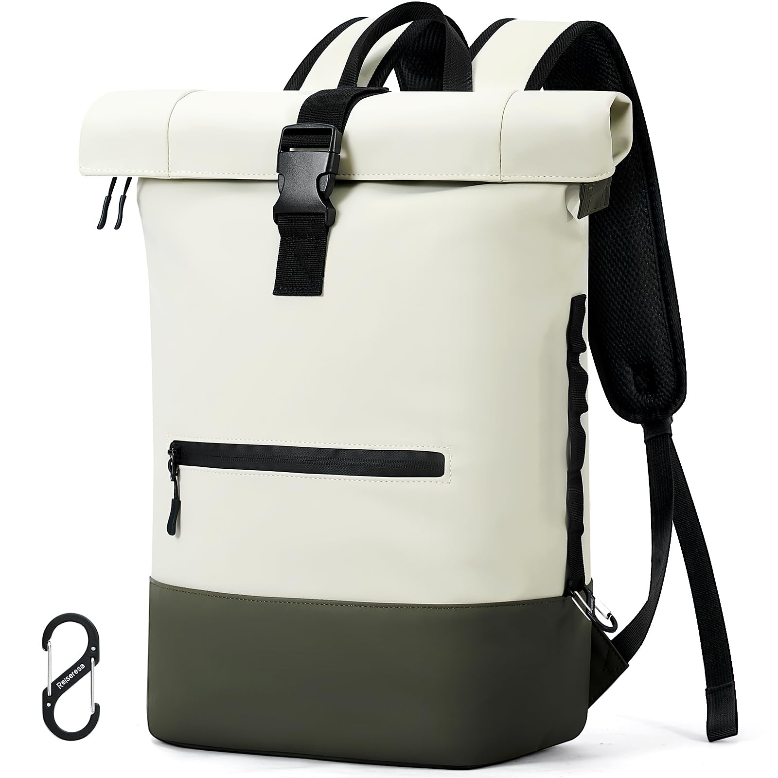 Reiseresa Rolltop Rucksack Herren Damen Wasserdicht Große Laptop Rucksack Reiserucksack mit Multifunktionale Kletterschnalle für Reisen, Arbeit, Uni Schule (Schwarz-1)