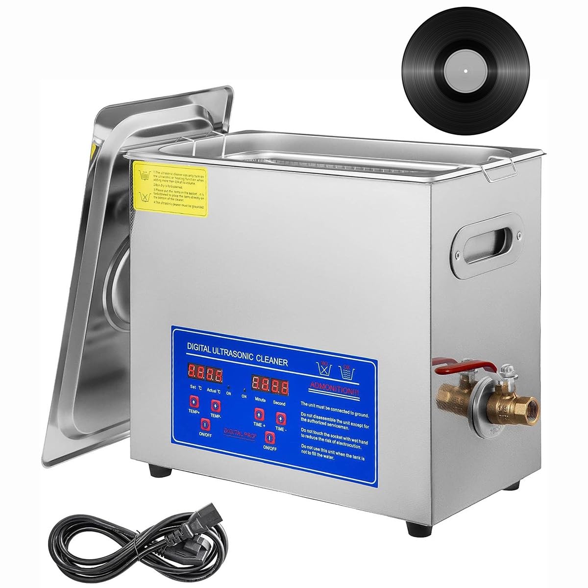 Pulitore ad ultrasuoni con timer e stendibiancheria per dischi in vinile, orologi, gioielli, occhiali, accessori industriali