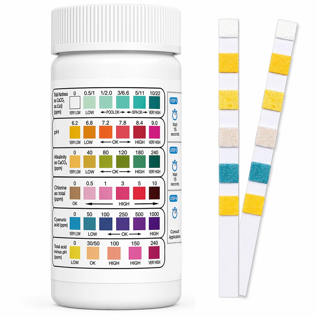 7 in 1 Water Testing Kit, 150Pcs Hot Tub Test Strips for Spa and Swimming Pool, Accurate Test for pH, Free Chlorine, Bromine, Total Alkalinity, Hardness and Cyanuric Acid