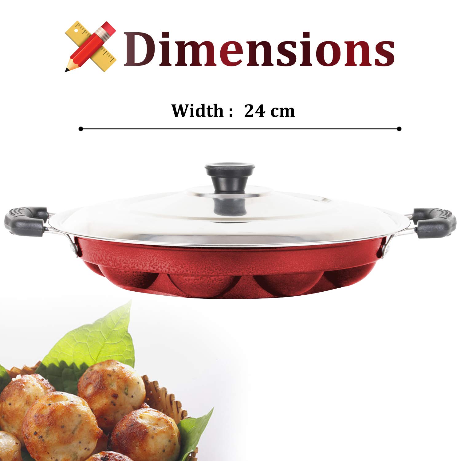 EURO SLEEK Grilled Type Appam Patra Non Stick 12 Cavities with Lid,Red Bottom(Paniyarrakal/Paniyaram/Appam Pan/Maker/Pan Cake Maker) 1