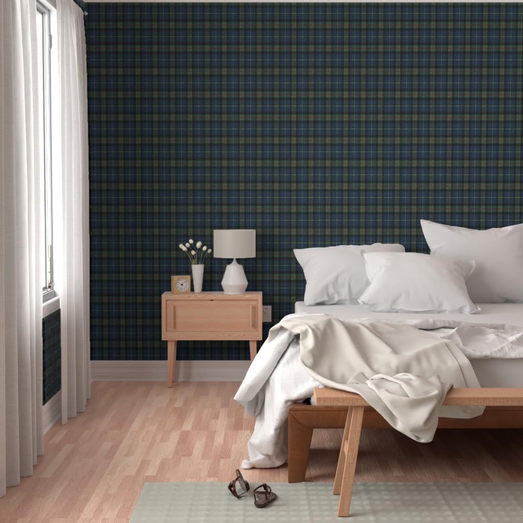 Spoonflower Peel & Stick Wallpaper 3ft x 2ft - Plaid Blue Tartan Traditional Scotland Scottish Highland English Country Cottagecore Medium Scale Custom Removable Wallpaper