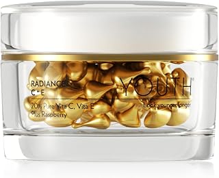 YOUTH - Radiance C+E Capsules - High-Potency Vitamin C + E, Raspberry Extract - Enhances Glow, Evens Tone, Reduces Wrinkles - 60-Day Supply