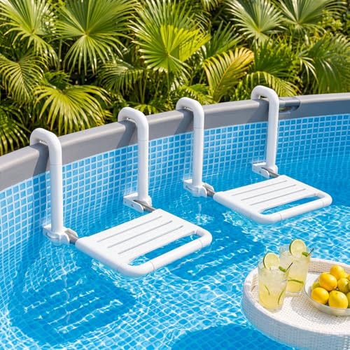 Memorywuu 2 Pcs Foldable Underwater in Pool Stool Chair Non Float Poolside Bar Seating Above Ground Frame Swimming Pools White Comfortable Supports up to 220 Lbs
