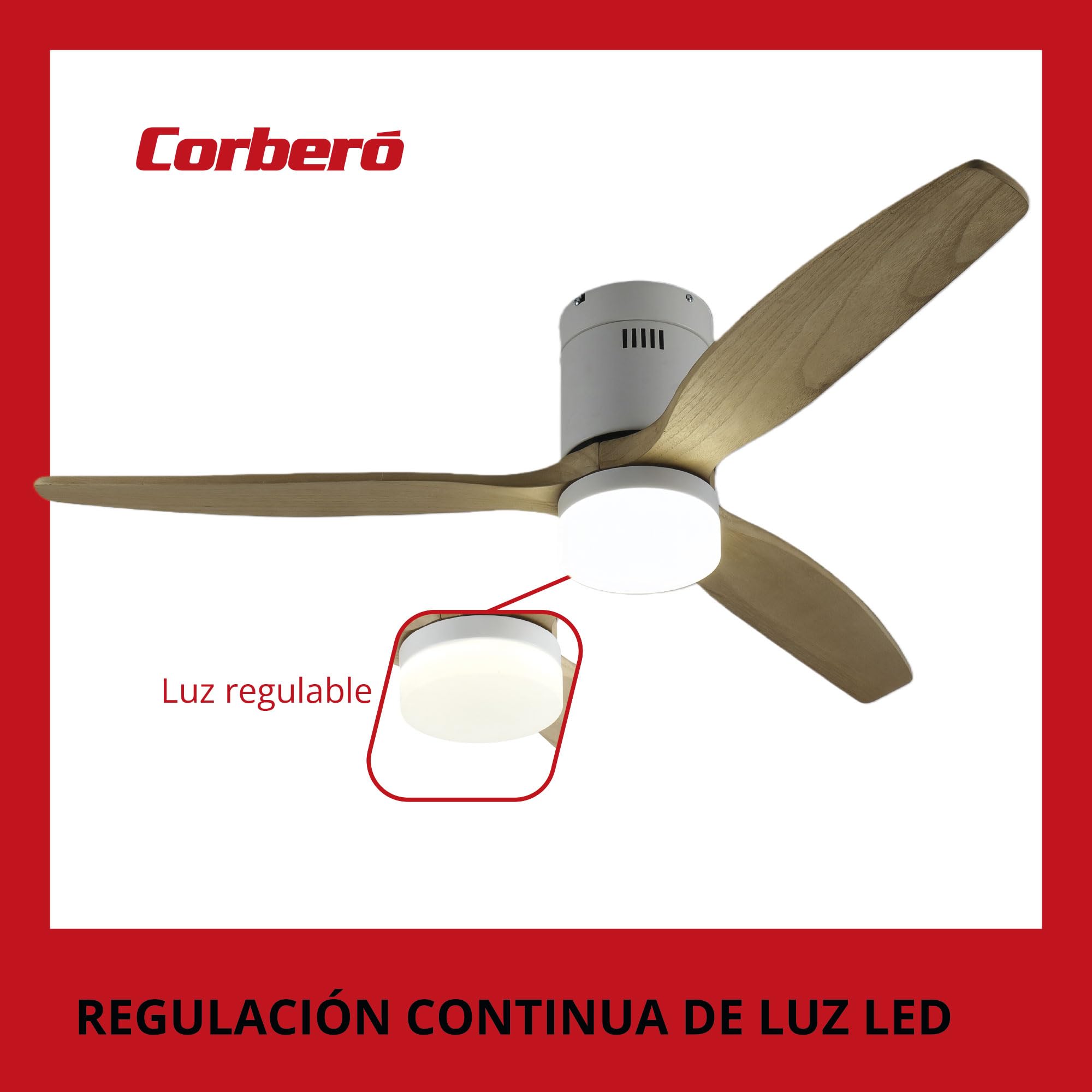Corberó - Ventilador de Techo con Luz LED 132 cm | CVTGHC4 |Silencioso | 6 Velocidades | Diseño Nórdico | Temporizador|Mando a Distancia | Modo Verano - Inverno |Aspas de Madera Clara