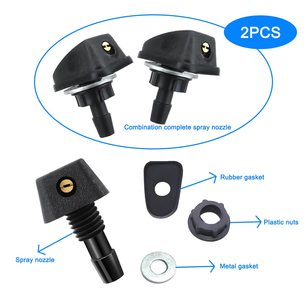 2 Pièces Buse De Lavage De Pare-Brise Jet, Jets De Pulverisation Lave Glace Brouillard Pare Brise Avant Rechange Lave Glace Essuie Glace Universels Pour La Plupart Des Voitures 88720406