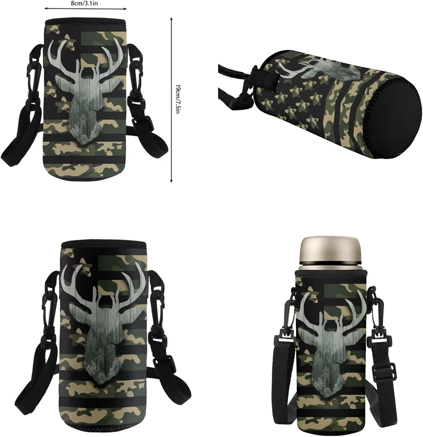 Rnyleeg Hunting Deer Camo Backpack for Boys 8-10 with Lunchbox Lightweight American Flag Boys Backpack 10-12 Years Old 4pcs Kids Bookbag Set for Elementary Casual Travel Daypack