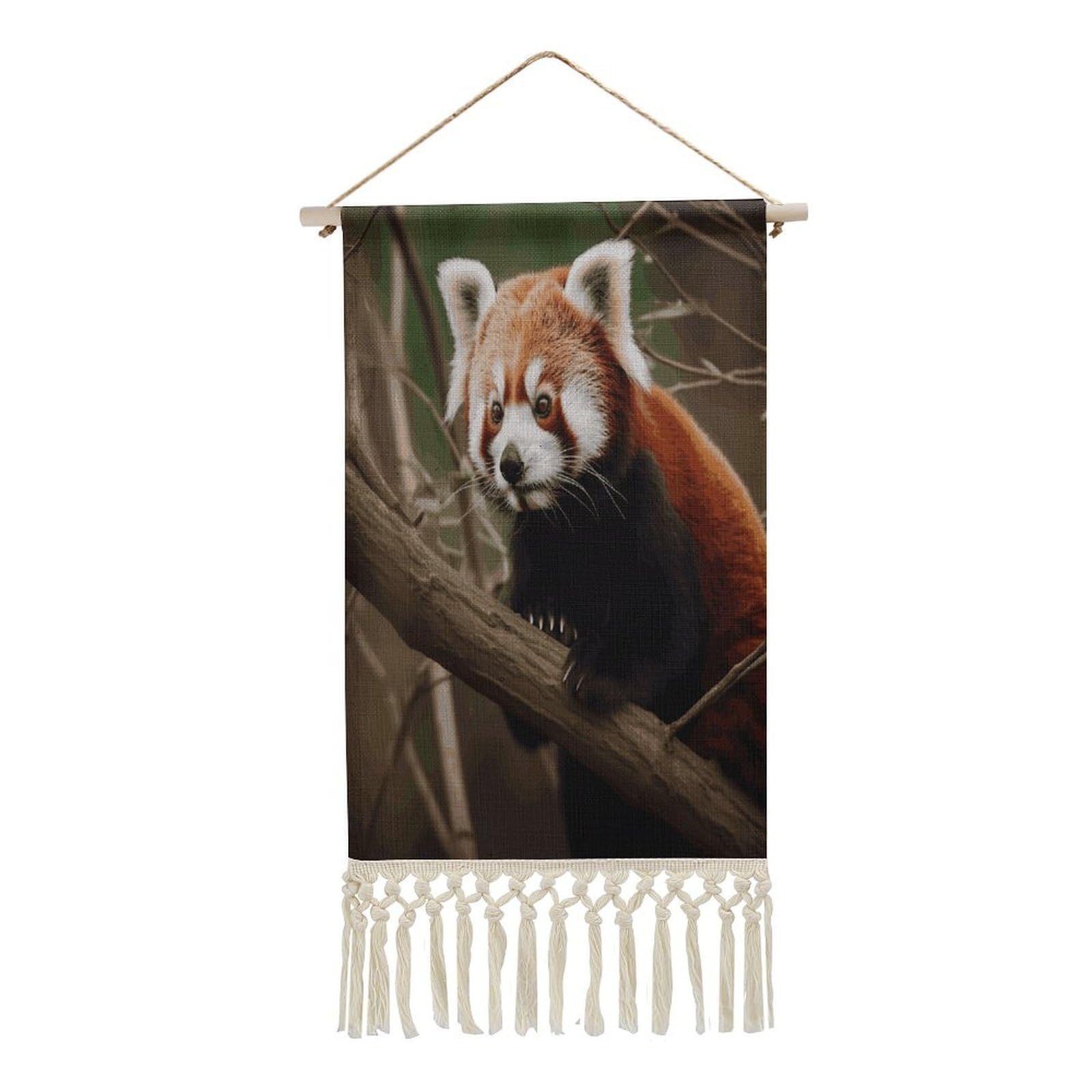 FekiLoot Red Panda on Tree Branch Wall Art Print Decor Art Tapestry with Tassel Cotton Linen Hanging Poster Vintage Aesthetic Wall Art Poster Rustic Wall Art Decor for Home Bedroom Living Room Office