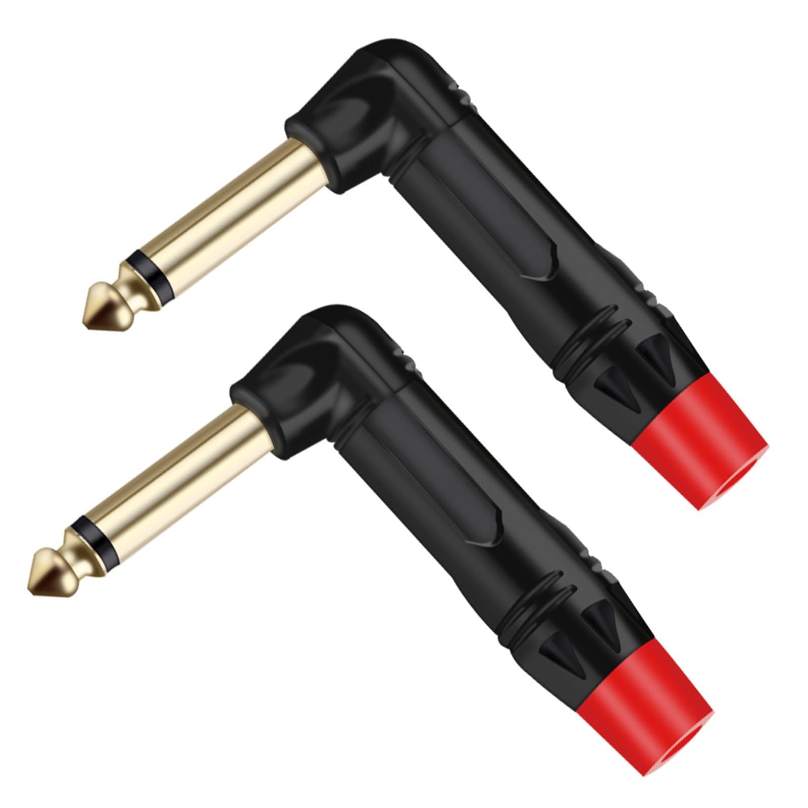 Conector 6.35 mm mono con cuerpo de latón resistente y diseño en L