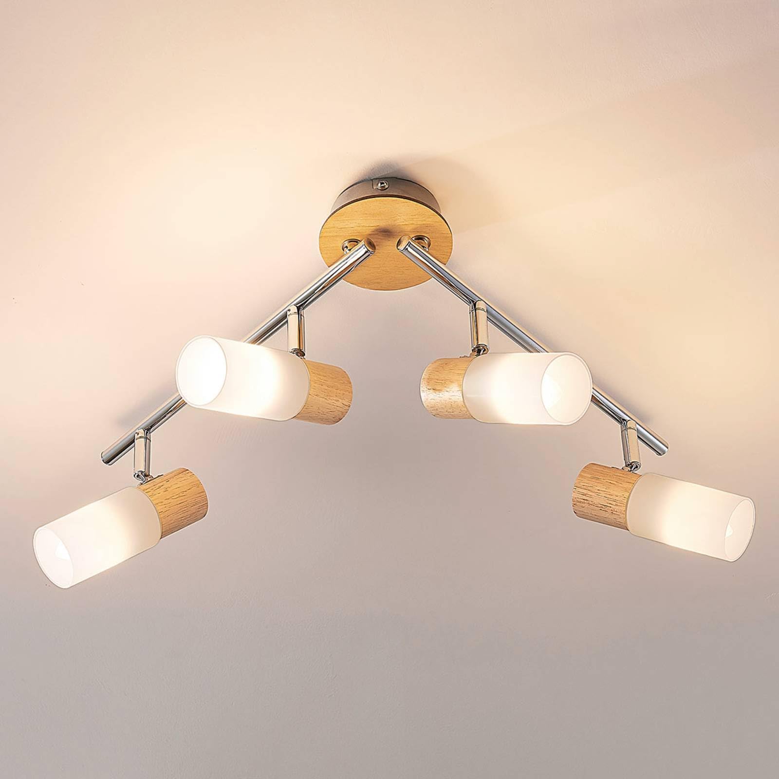 Lindby Spot Christoph (Traditionnel) en Marron Bois e. a. pour Salon & Salle à manger (à 4 lampes, E14) Lampe encastrable plafonnier applique