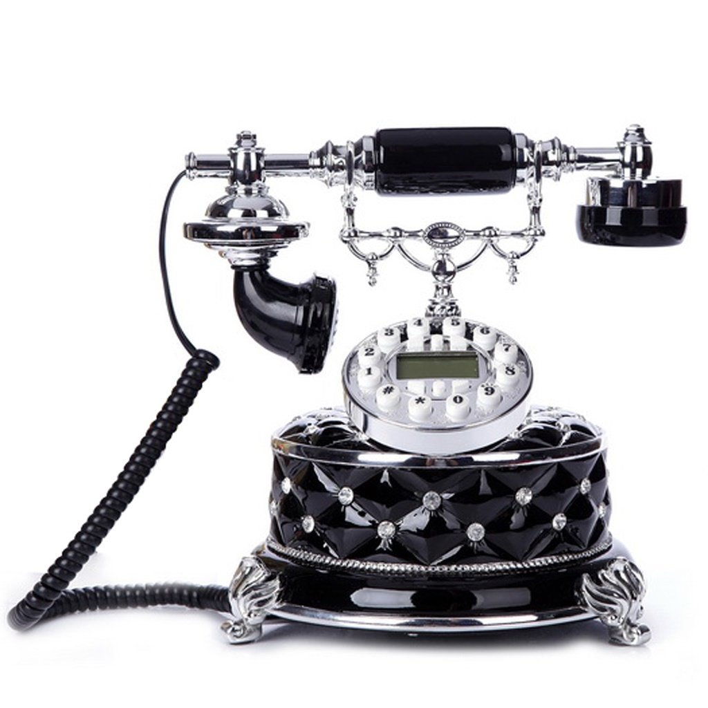 Telefon stacjonarny w stylu retro， Czarny antyczny europejski styl domowy telefon stacjonarny do biura z identyfikacją dzwoniącego