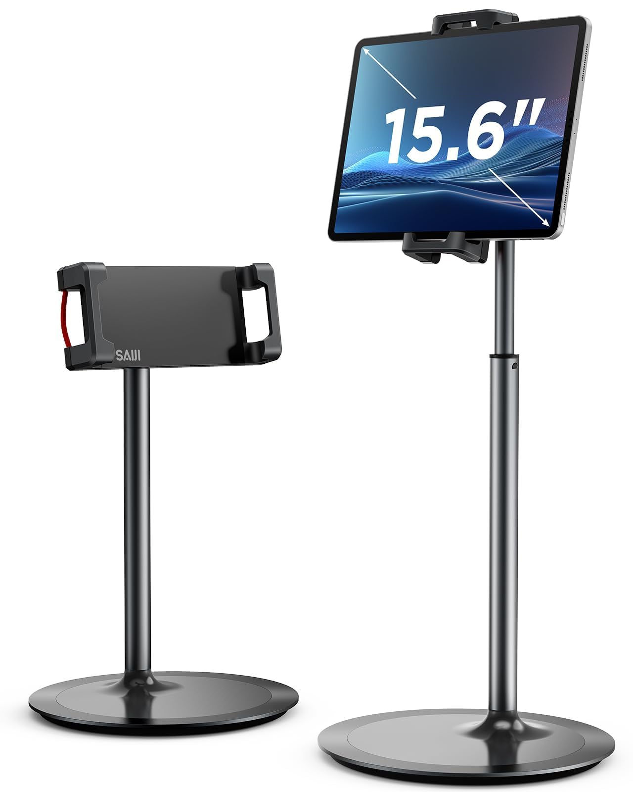 SAIJI Soporte para Tableta, Soporte Ajustable para teléfono, rotación de 360 Grados, Soporte de Escritorio de aleación de Aluminio para teléfono de Pantalla de 4.7 a 12.9 Pulgadas (Negro)