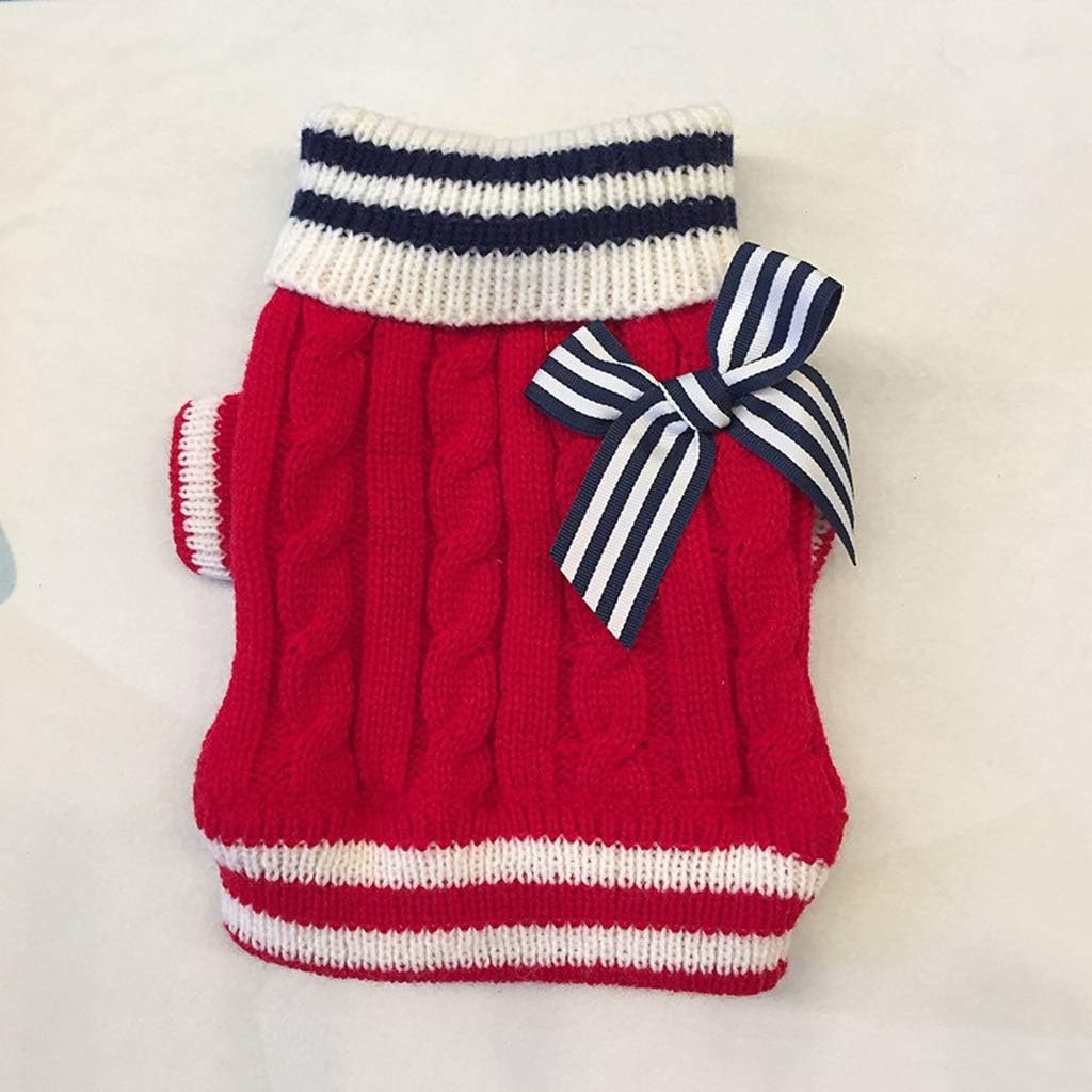 Small Dog Cats Knited Sweater Jumper with Bow Design Puppy Hoodie Winter Warm Clothes Apparel (Color : Red Size : Small) (Blue Large)