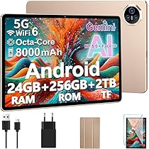 Dghrti 2026 Tablet 11 Pollici da Touch Android, (256GB ROM 8000mAh), 24 GB RAM, 2TB TF, Octa-Core, Gemini AI, UFS 2.2 Flash, FHD IPS, Suono 3D, 13MP + 5MP, Dual WiFi, BT 5.0, Widevine L1, Face ID, Oro