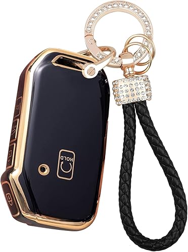 Miniatura 8 de Funda para llavero Kia Soft 3 4 5 Botones TPU Protección Car Key Case Shell con llavero dorado de moda compatible con Kia Soul Forte Telluride