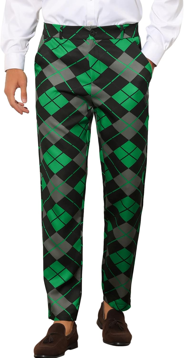 Lars Amadeus Printed Dress Pants for Men's Regular Fit Flat Front Business Suit Trousers