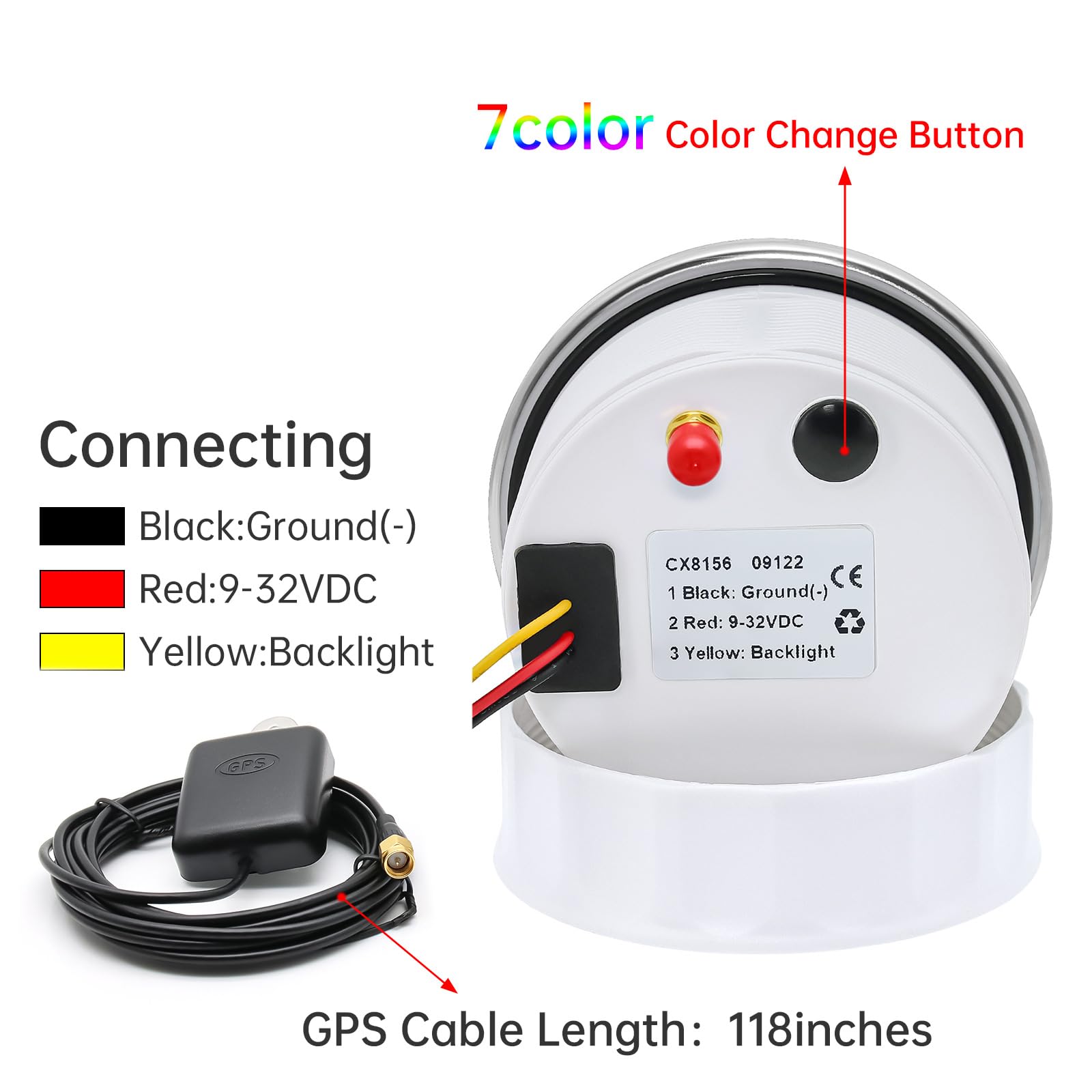 Tachimetro GPS da 85 mm, contachilometri 0-120 km/H, impermeabile, IP67, 7 colori, per auto, barca, yacht, 12 V/24 V