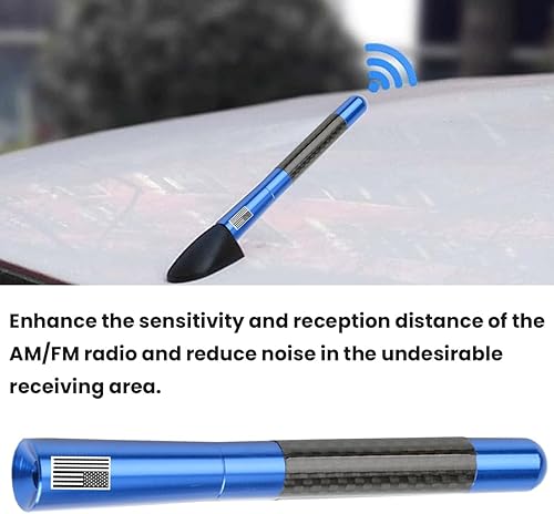Miniatura 3 de Antena corta para automóvil, antena de radio de aluminio de fibra de carbono de 4.7 pulgadas con bandera estadounidense para recepción AMFM, antena