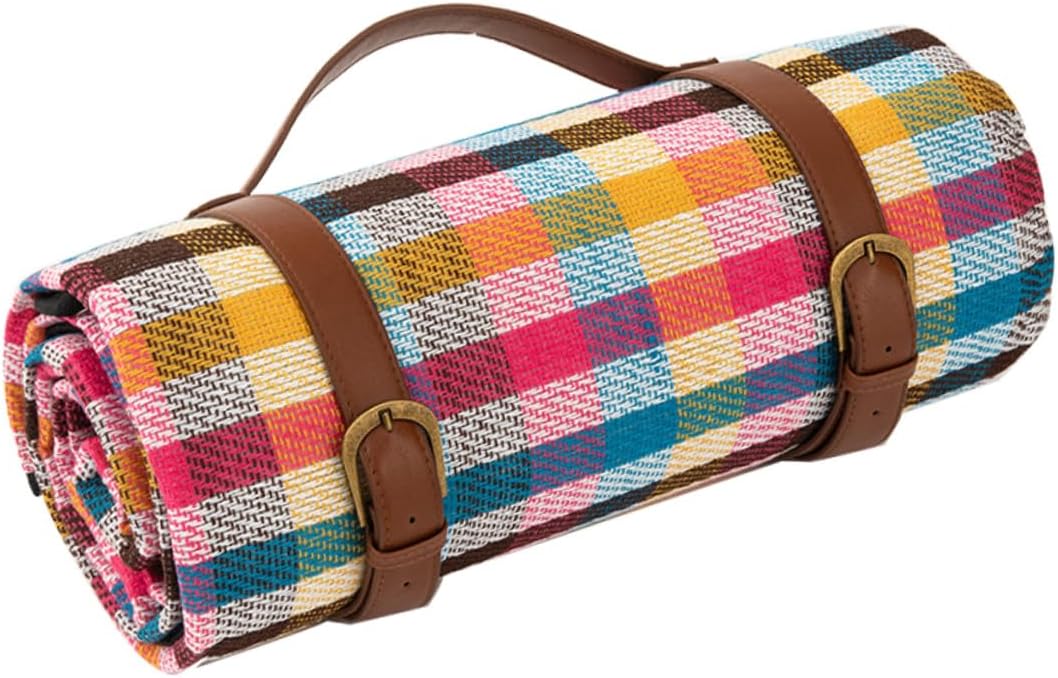 TIDTALEO Thick Leather Strap Picnic Mat 150x200cm Outdoor Camping Ground Mat Waterproof Moisture-Proof Beach Picnic Cushion for Hiking and Family Travel