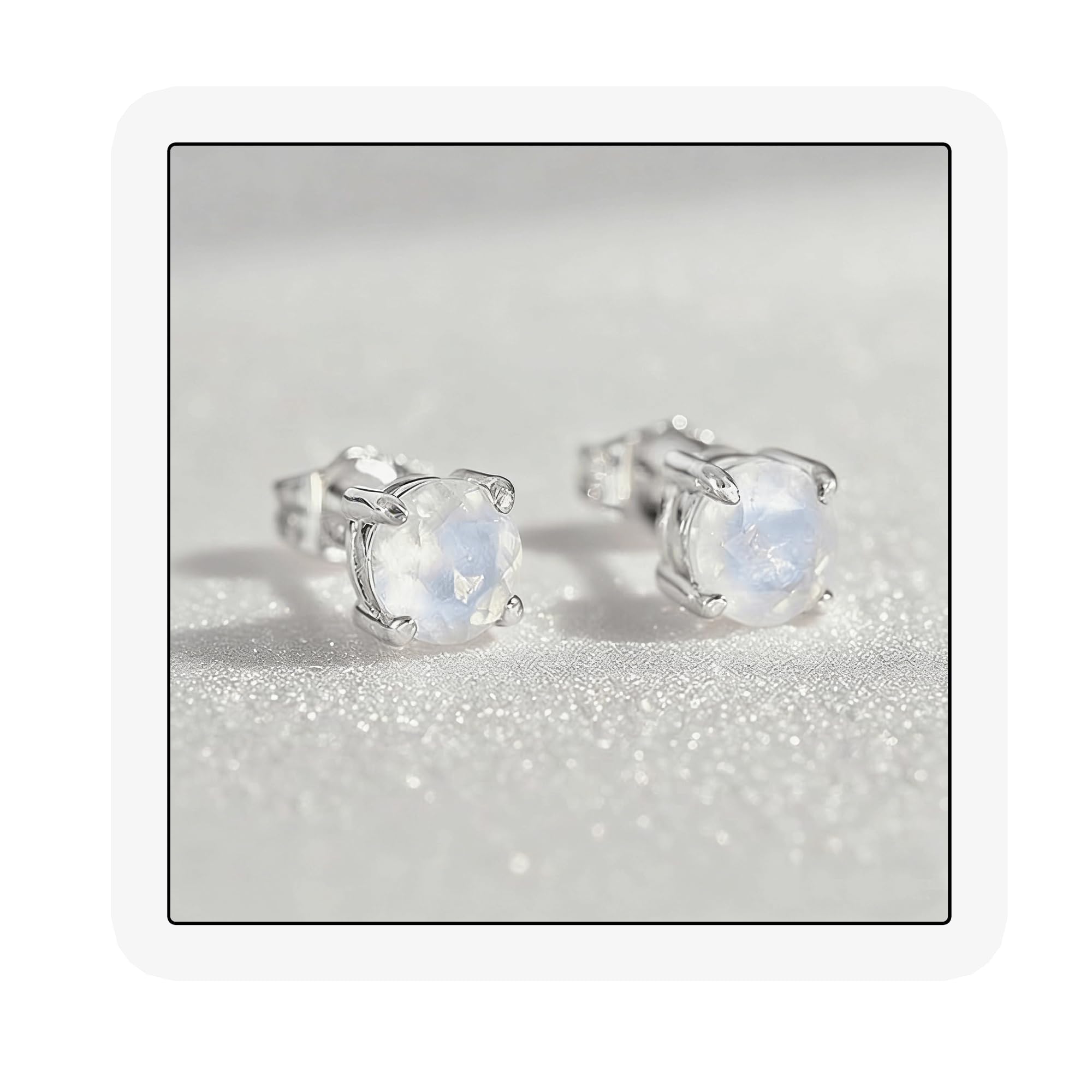 Moiuvieg Moonstone Stud Earrings 925 Sterling Silver Rainbow Moonstone Earrings 4mm/5mm/6mm Natural Round Gemstone Jewelry Gifts for Women