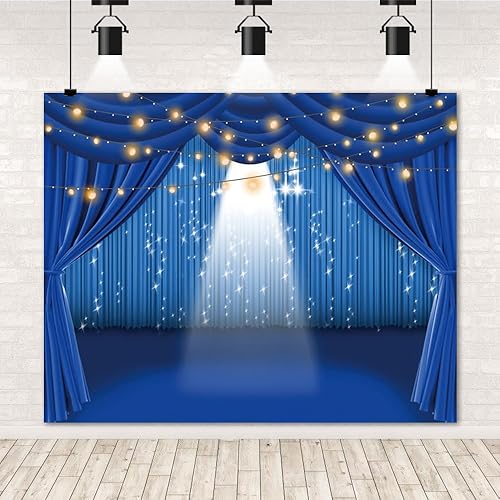 Miniatura 2 de Telón de fondo azul para escenario, telón de fondo de teatro para fotografía, 10 x 8 pies, telón de fondo de teatro, espectáculo dramático,
