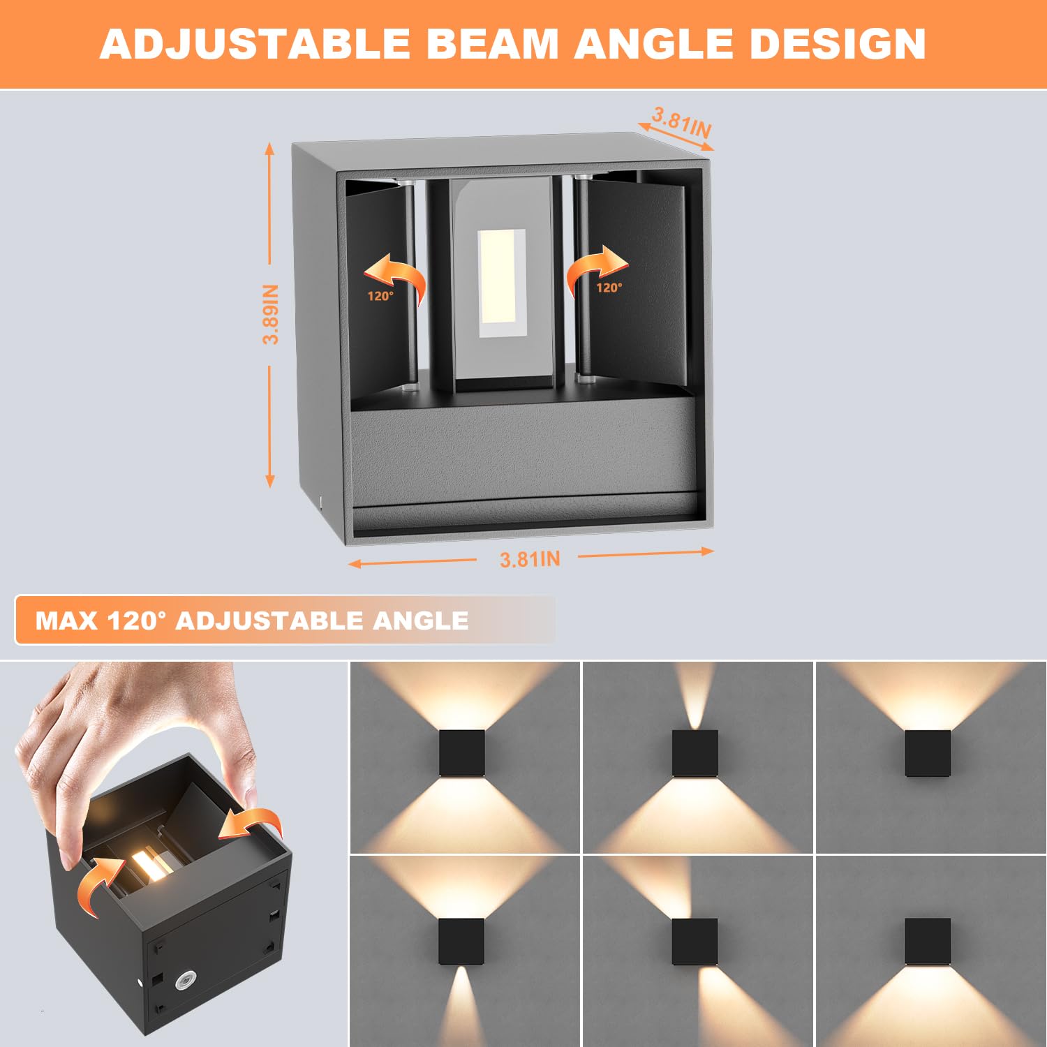 2 Pezzi Applique da Parete Esterno/Interno, 12W LED Lampada da Parete 3000K Bianco Caldo IP65 Impermeabile Applique Moderne in Alluminio Angolo del Fascio Regolabile - Nero