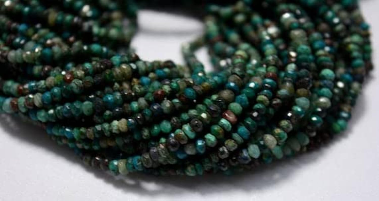 Perles de chrysocolle rondelle facettée 3.5mm pour création bijoux fil 34cm