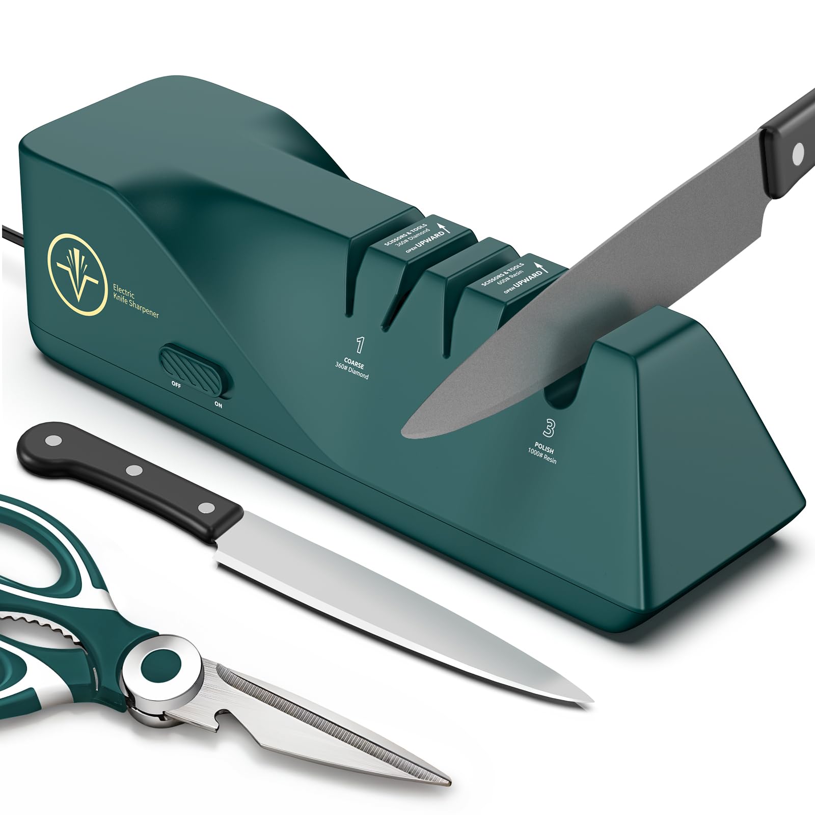 Knife Sharpener Diamond Abrasives Electric Knife Sharpener for Stainless Steel and Ceramic Knives with Dust Collection Box Quick