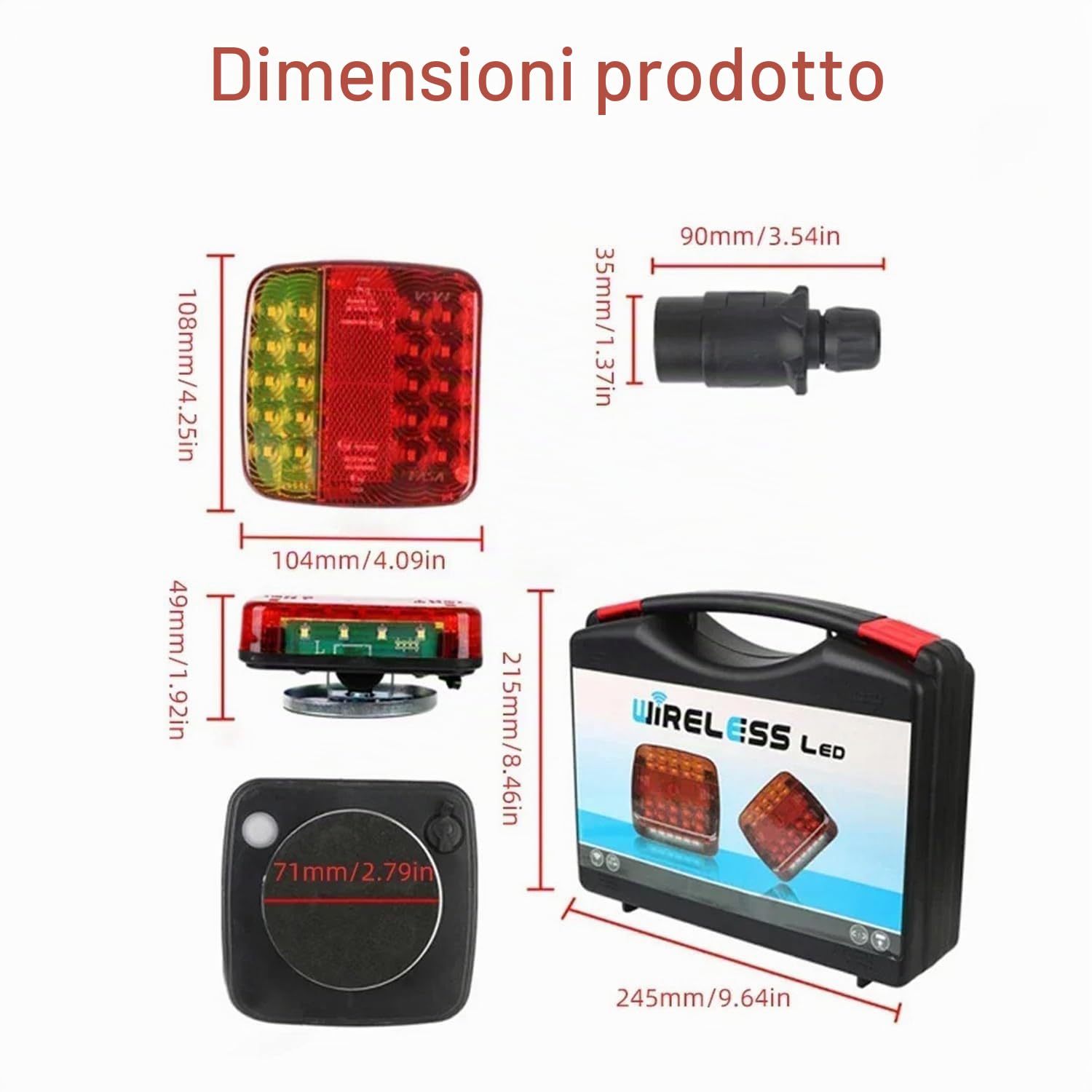 Fanale posteriore a LED senza fili con magnete (2 confezioni), fanali posteriori magnetici a LED, senza fili, con luce freno/luce di posizione/freccia, ECE, per rimorchi, camion, roulotte o