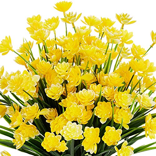 Temchy Artificial Daffodils Fake Large Flowers, 4 Bundles Yellow Uv Resistant Faux Greenery Foliage Plants Shrubs For Garden, Wedding, Outside Hanging Planter, Farmhouse Indoor Outdoor Decor #TOP7