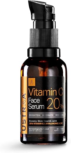 Ustraa 20% Vitamin C Face Serum, 30ml with Hyaluronic Acid & 20% Vitamin C in the Purest form, Anti-Aging, Fights Dark Spots, Radiant Skin,…