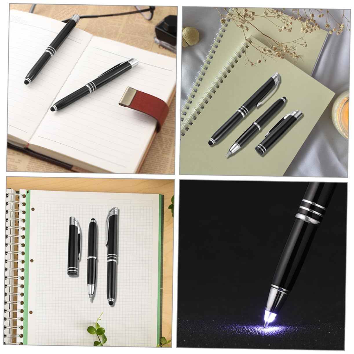 Housoutil 2 Set Penne Metalliche Con Luce Led Penne Portatili Per Ufficio E Touchscreen Scrittura E Comfortevole Design Elegante E Compatto Per Lavoro 3 Pezzi * 2
