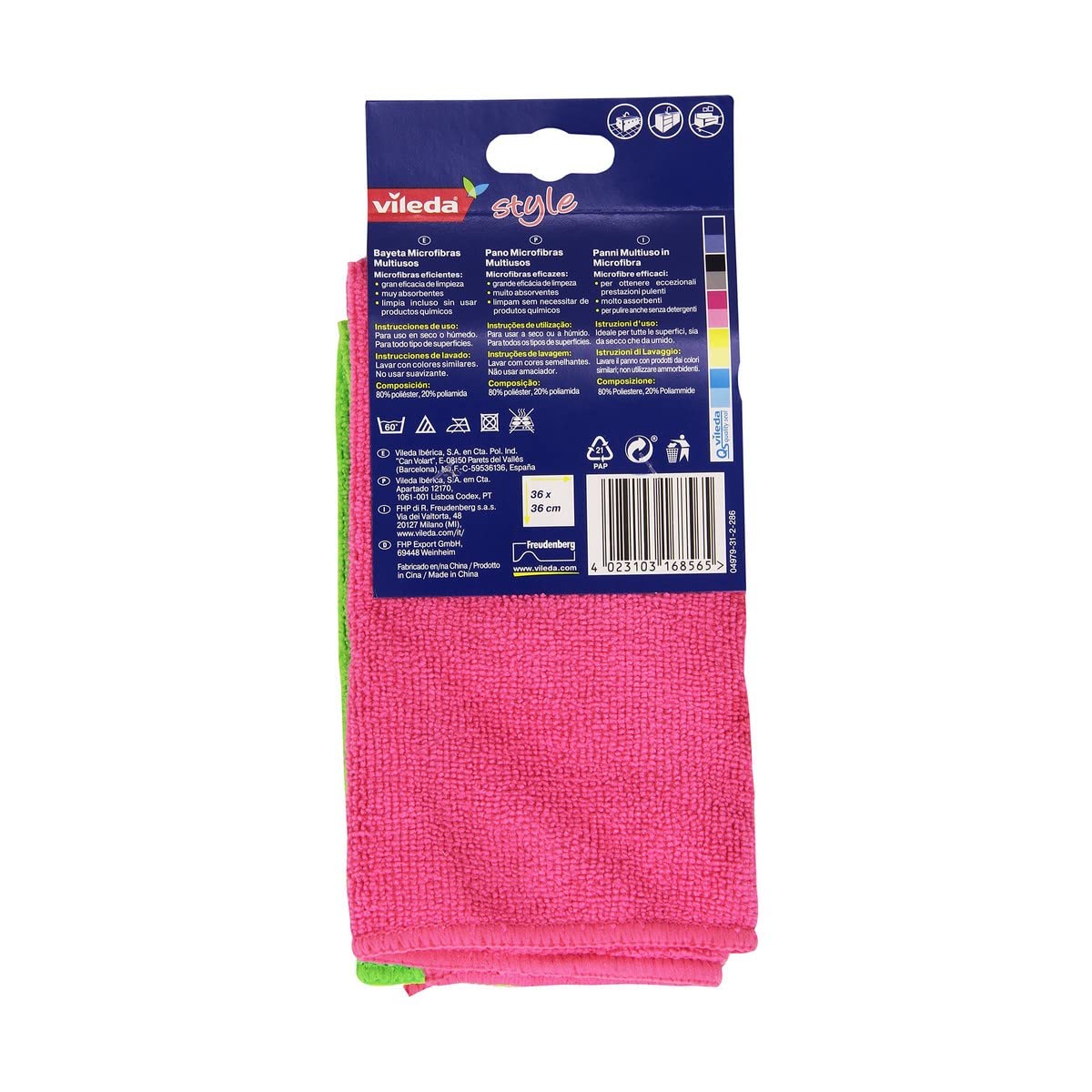Vileda Set 4 Panni Multiuso In Microfibra XL 36x34 Cm - Colori Assortiti Per Vetri, Cucina, Bagno E Mobili