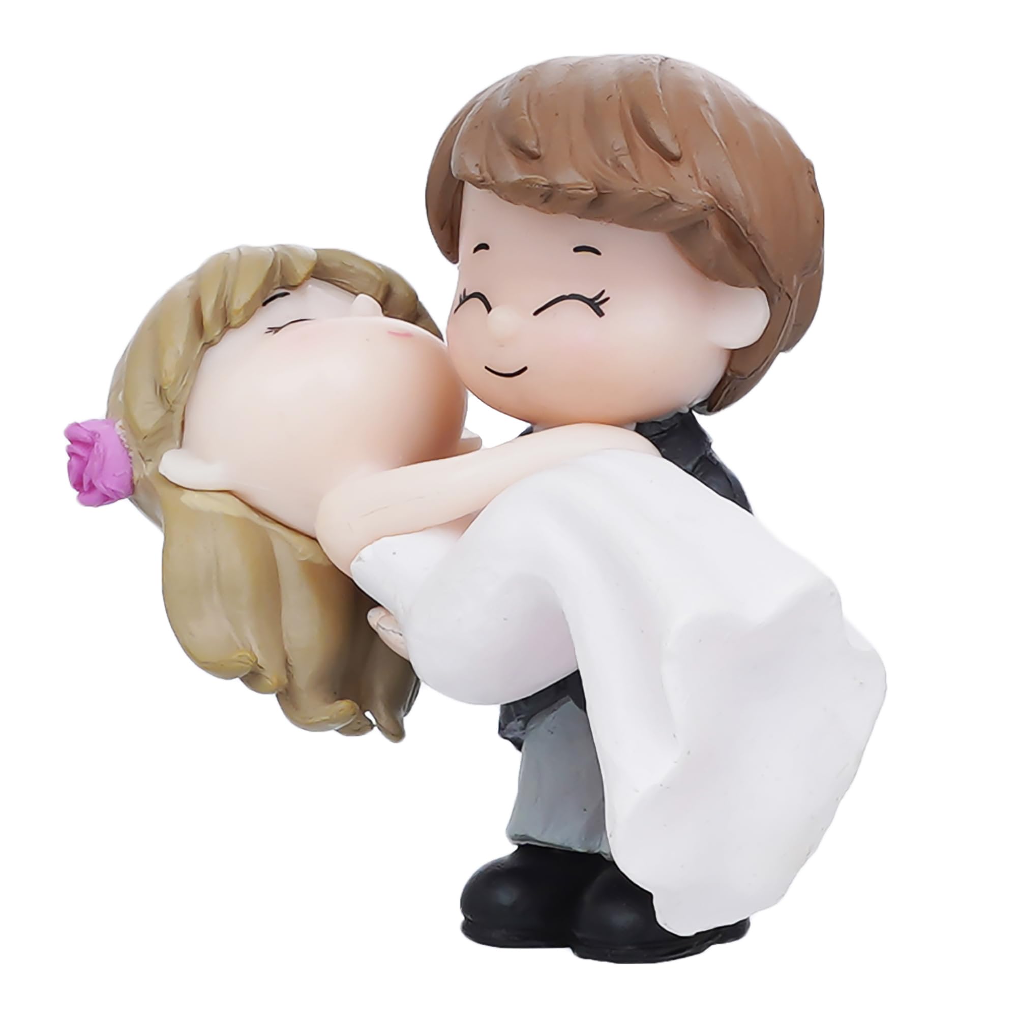 eCraftIndia Polyresin Handcrafted Bride Kissing Groom Romantic Couple Statue Decorative Showpiece with Zuzy Almond Chocolate Box | Valentines Day Gift | Valentine Day Decoration Items image 5