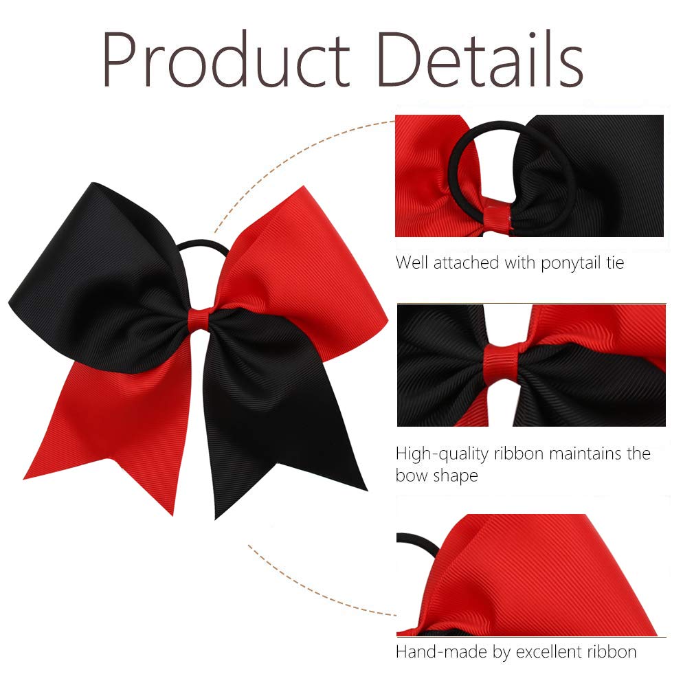 16 fiocchi per capelli grandi da 20,3 cm, elastici per coda di cavallo, fatti a mano, per cheerleader, adolescenti, ragazze e sport universitari (rosso/nero, 16 pezzi (confezione da 1)
