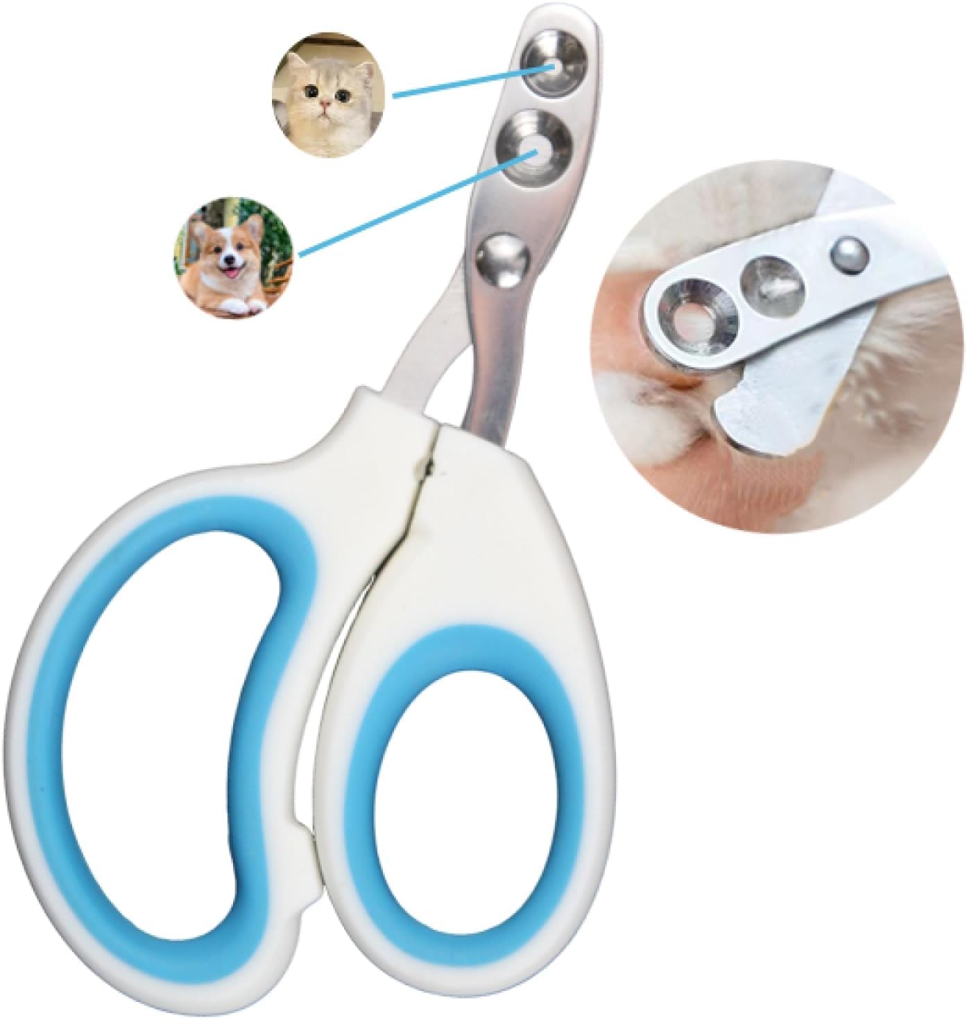 Vesslam Newly Upgraded Design Cat & Dog Nail Clippers with Two Circular Cutting Holes of Different Sizes(2mm&4mm)-Avoid Over Cutting Pet Nail Clippers