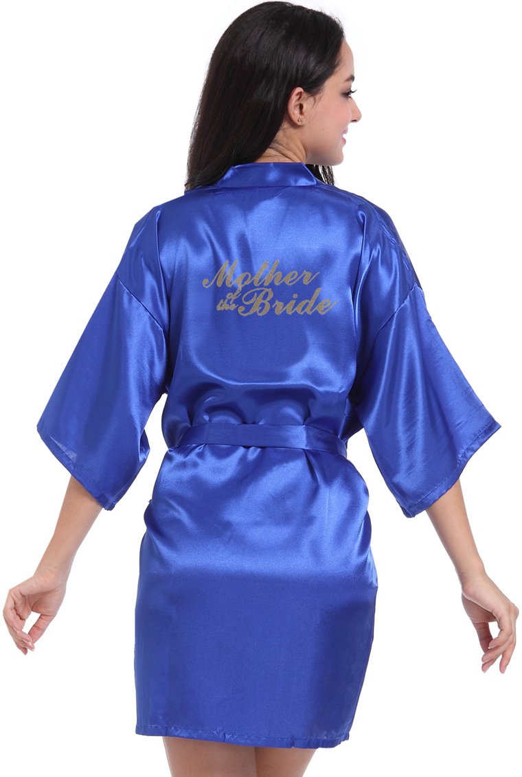 Womens Satin Kimono Robe for Bridesmaid and Bride Wedding Party Getting Ready Short Robe with Gold Glitter