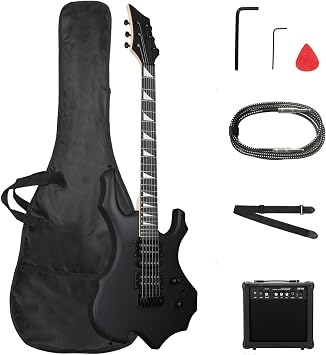 Ktaxon Burning Fire Design Electric Guitar Kit, 39-inch HSH Pickup Electric Guitar Beginner Guitar Set with Amplifier, Rosewood Fingerboard, 5-Ways Pickup Switch Matte Black