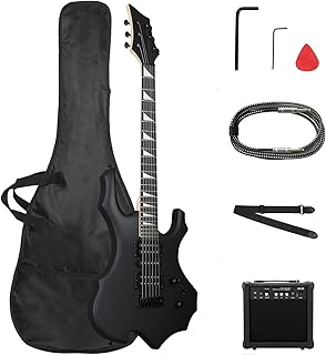 Ktaxon Burning Fire Design Electric Guitar Kit, 39-inch HSH Pickup Electric Guitar Beginner Guitar Set with Amplifier, Rosewood Fingerboard, 5-Ways Pickup Switch (Matte Black)