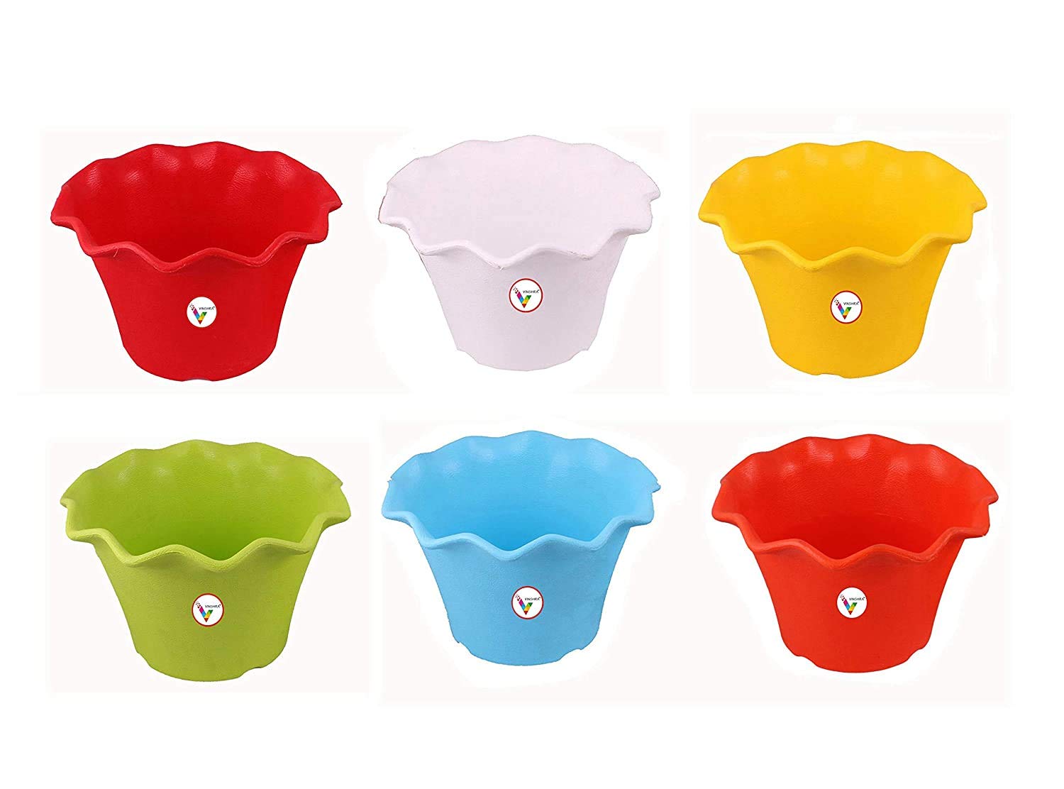 VINSHRA Blossom Small Round Flower Pot, Muticolor 8 inch, 6 Pieces