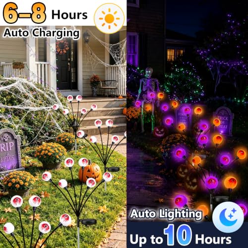 EEW Solar Halloween Decorations Outdoor 6 Pack Eyeball Lights Orange Purple - image 4
